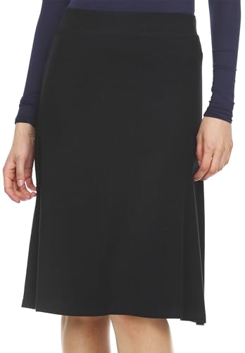 Women's Basic Plain Stretchy Ribbed Knit Knee Length A-Line Skirt