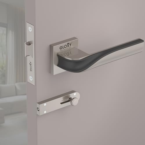 Image of GLOXY Door Lock Set for Bathroom, Mortise Door Lock Handle Set for Balcony, Keyless Lock Pull Handle Set for Storeroom |Satin & Black Finish (2 Years of Warranty, Pack of 1)