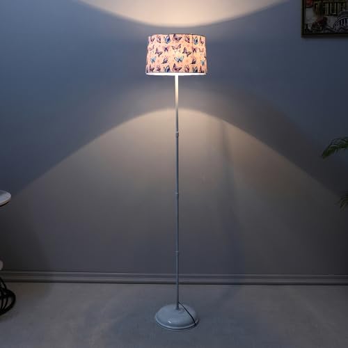 Image of tu casa White Metal-Iron Base Foldable Floor Lamps with Butterfly Print & Satin Shade for Bedroom, Living Room, Lounge, Office Area, Gifting Without Bulb for Home Decoration (Height - 57 inch)