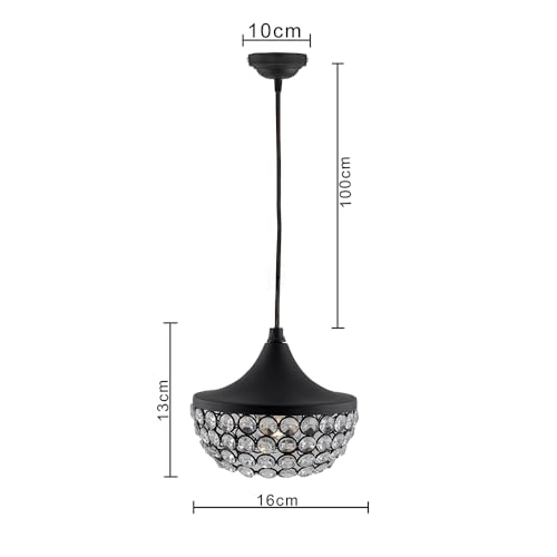 Homesake Crystal Pendant Light - Modern Black Hanging Ceiling Lamp with Sparkling Crystals, Decorative Lighting for Dining Room, Living Room, Bedroom, Kitchen Island - Elegant Chandelier Style(Black)