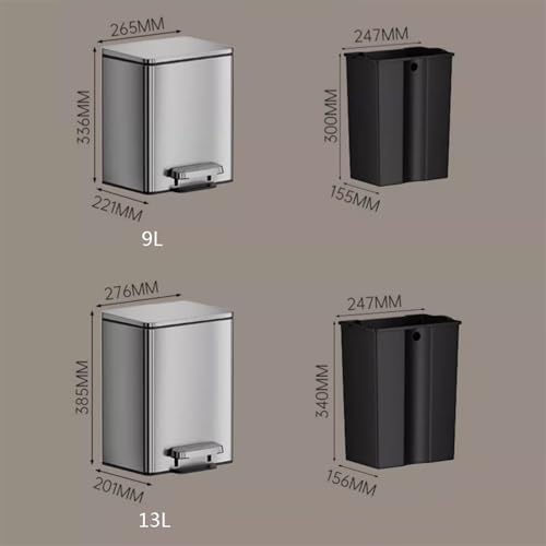 Caneca de basura con tapa acero inoxidable 9L miniatura 2