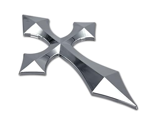 Image of Elektroplate Pointed Cross OEM Chrome Emblem for Cars, Trucks, and All Auto | Universal Fit at 3.25 inch x 2.2 inch | Weatherproof