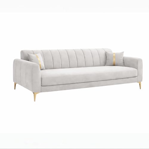 Image of Hermione Luxe Velvet-Suede Fabric 3 Seater + 2 Seater Sofa Set | Golden Legs | Comfortable & Spacious Seating | Modern Sofa Set for Living Room - Light Gray