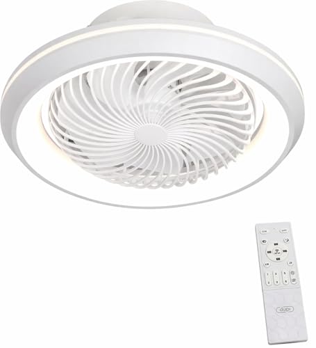 DUPI Ventilador Plafon de Techo con Luz Led OSCILAND, Amplia cobertura de aire gracias a su función oscilante 360º. 6 Velocidades, color led regulable 3000K-4000K-6500K. Mando a distancia (Blanco)