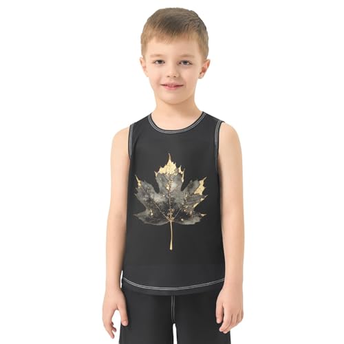 Boys Tank Top Shirts Maple Leaf Retro Gold Sleeveless T-Shirts Crew Neck for Kids Clothing Children2