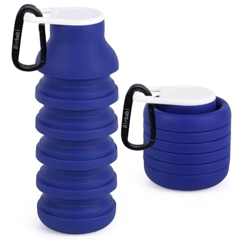 Collapsible Water Bottle, Food Grade Silicone Portable Leak Proof Water Bottle with Carabiner for Travel Gym camping, Lightweight Durable BPA Free 21oz (600ml) (Royalblue) Cover