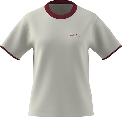 adidas Women's Seasonal Essentials Colorpop T-Shirt with Embroidered Graphic, Off White/Active Maroon, XS – Ansicht 1