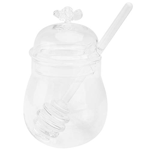 LABRIMP 1pc Glass Honey Jar Food Canister Storage Container Syrup for Coffee Drink Dispensers Beehive Honey Pot Containers for Food Candy Containers Honey Storage Jar Transparent re-usable