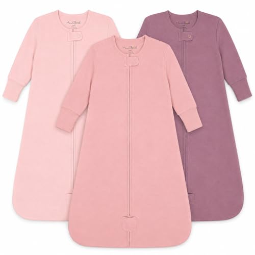 Image of Mama Cheetah Baby Sleep Sack with Sleeves 3-Pack, 0.5 TOG Organic Cotton Wearable Blanket with Two-Way Zipper, Swaddle Transition Long Sleeve Sleeping Bag for Newborn Infant, 0-6 Months