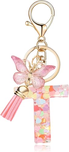 BananaHome Fashion Alphabet Initial Letter Keychain Cute Pink Key Chains for Women Girls, Tassel Key Chain,Initial Letter Keychains with Tassel, Charms for Car Key Purse Handbags Backpacks