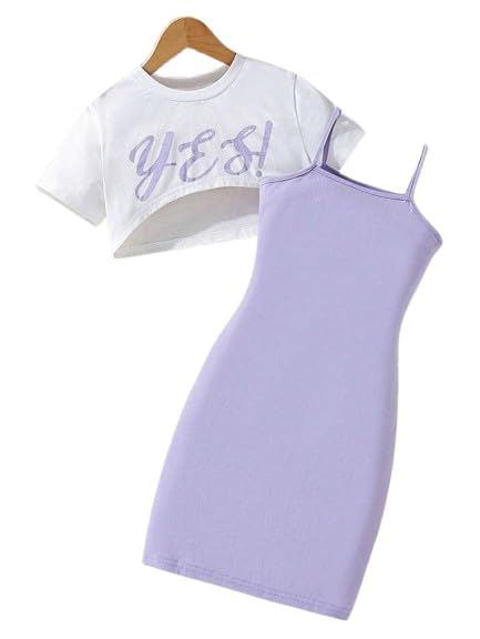 Image of Kids Cami Bodycon Dress | Short Dress for Baby Girls | Girl's Polyester Sleeveless Cami Bodycon Dress with Half Sleeves Crop Top