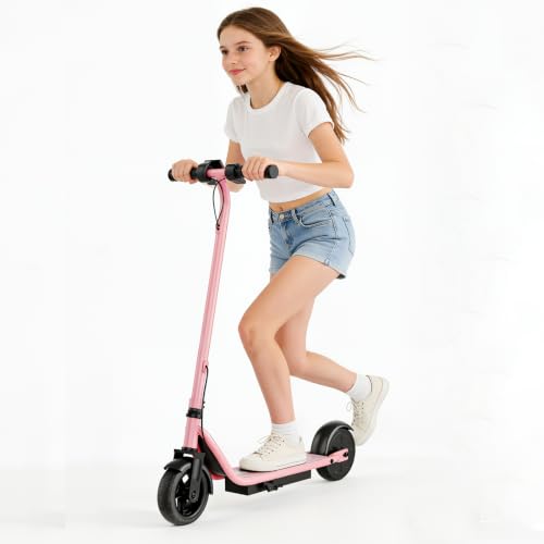 Image of Pink Electric Scooter for Kids Ages 6-12, 250W Motor, 9 MPH Top Speed, Up to 10 Miles Range, Kids E Scooter with LED Display, Dual Brake, 6.5 inch Solid Tires, 3 Speed Modes,UL2272 Certifed