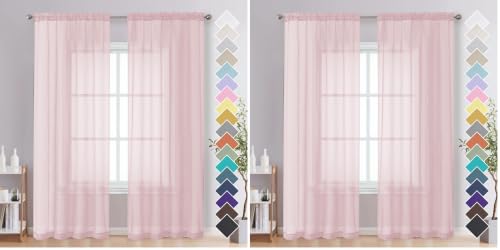 Image of OVZME Blush Pink Sheer Curtains 84 Inches Long 2 Panels - Soft Light Filtering Window Sheer Panels for Living Room /Bedroom, Top Dual Rod Pocket, 1 Pair, Each 42Wx84L Inches (Pack of 2)