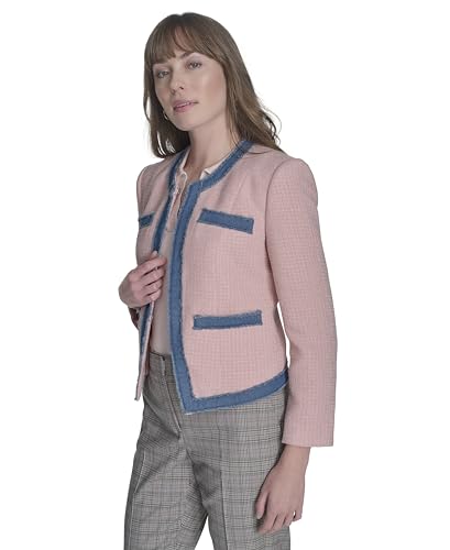 Tommy Hilfiger Women's Collarless Denim Drimmed Open Front Jacket3