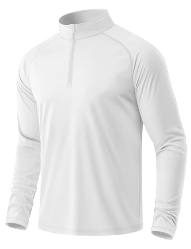 MAGCOMSEN Men's Long Sleeve 1/4 Zip Running Gym UV T Shirts Sun Protection UPF 50+ Quick Dry Tops Outdoor Sports Tee Shirt,White,XL