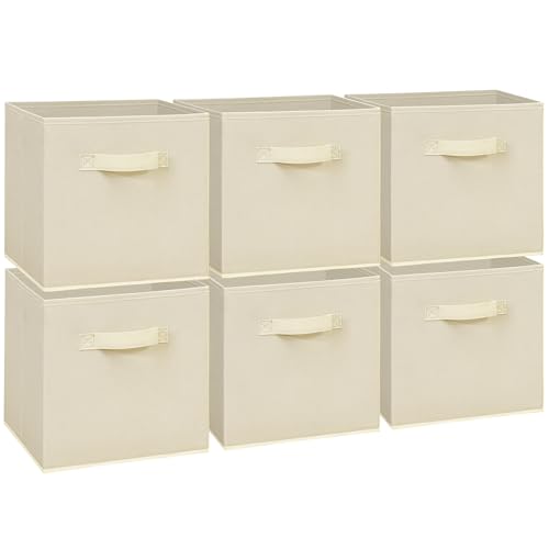 Bacs de rangement pliables beige lot de 6 cubes en tissu pour étagères de chambre et salon