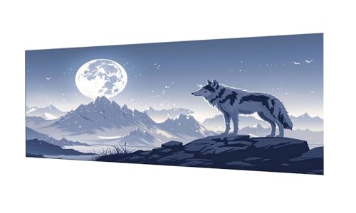 Broderie diamant loup 60x150cm avec kit complet strass 5D