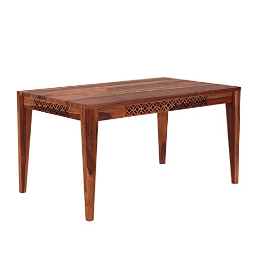 Image of Solid Sheesham Wood Dining Table Set with 6 Cushion Chairs for Home Dining Room Wooden 6 Seater Dinner Table for Living Room Hotels Restaurants - Honey Finish