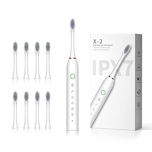 Sonic Electric Toothbrush,USB Rechargeable Toothbrush with 2 Minute Built-in Timer,42000vpm 6 Modes 8 Brush Heads (White)