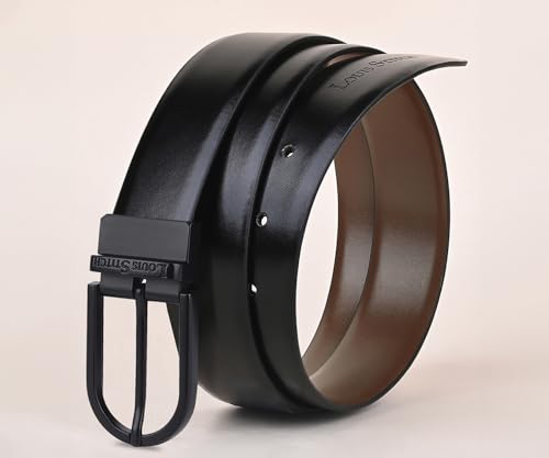 Image of LOUIS STITCH Men's Reversible Italian Leather belt for men 1.25 inch (35mm) Waist Strap Black Brown Belt (BEPLNJ)