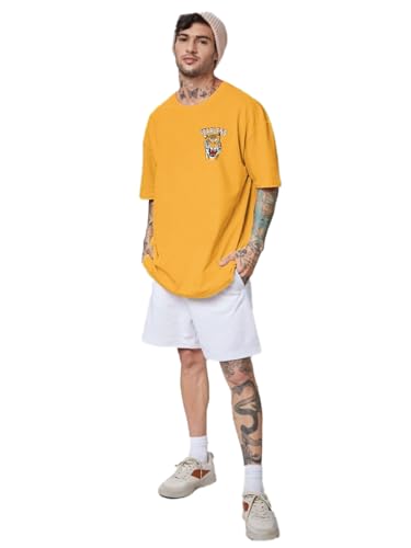 Image of LEOTUDE Oversized Cottonblend Half Sleeve Back Printed Drop Shoulder Men T-Shirt (Color Black)