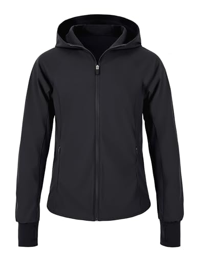 JOCMIC Girls Light Rain Jacket with Hood Lightweight Athletic Jackets for Outdoor Sports Running Golf Hiking Black 7-8 Years