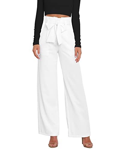 Sexyshine Women's Casual High Waist Belted Wide Leg Pants Loose Fit Bootcut Office Work Palazzo Trousers with Pocket