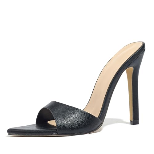 BEDGMDEG Women'S Open Toe Stiletto Mule Sandals Fashionable Pointed Non-Slip Slip-On Formal High Heel Sandals For Parties, Weddings, Evening Parties (black,9)