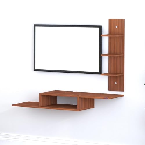 Image of Thomas Engineered Wood LED Light TV Unit Wall Mounted TV Unit Wall TV Stand TV Cabinet for Living Room, Set Top Box Stand - Walnut (D.I.Y - Do-It-Yourself) Ideal for Up to 43 inch Inches