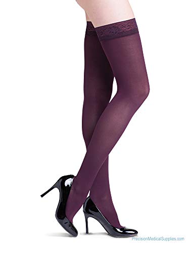 Image of SIGVARIS Women's Style Soft Opaque 840 Closed Toe Thigh-Highs w /Grip Top 20-30mmHg - Mulberry - Large Short