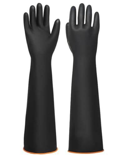 TPZORJX 1 par de guantes de látex de caucho natural, guantes de caucho resistentes a ácidos y álcalis químicos industriales, 55 cm