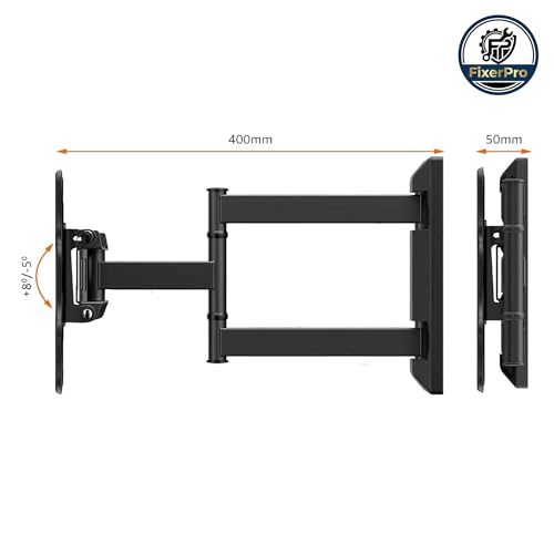 Image of SM3 Full Motion Movable TV Wall Mount for 32 to 43 Inch Smart TVs | Tilt +8 to -5 & 180 Swivel|Adjustable Arm 40mm-360mm|Heavy Duty Wall Bracket |Max Load 25 Kg |VESA Up to 200x200(Black)