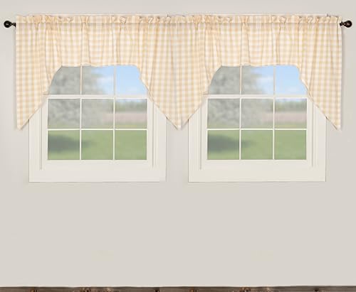 VHC-Brands-4-Pieces-Annie-Buffalo-Tan-Check-Swag-Curtains-4-Panels-36x36x16 VHC Brands 4 Pieces Annie Buffalo Tan Check Swag Curtains 4 Panels 36x36x16
