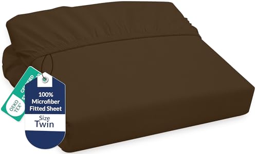Image of Royale Linens Fitted Sheet Twin - Ultra Soft 1800 Brushed Microfiber - Hotel Luxury Bottom Sheets - Wrinkle Free & Fade Resistant - Deep Pocket Fitted Sheet Only (Twin, Chocolate)