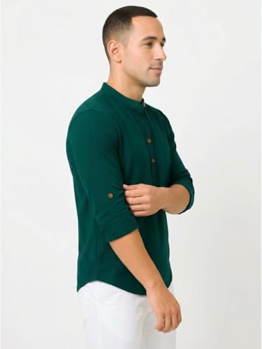 Image of DEELMO Combo of Men's Cotton Blend Solid Regular Fit Full Sleeve Short Kurta | Men's Trendy Short Kurta Pack of 2