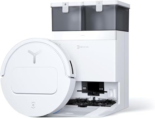ECOVACS T50 Pro Omni Aspirador Robot con estación, 15000Pa, Cepillo Lateral y fregona Extensibles, Adición automática Solución de Limpieza, Lavado con Agua Caliente 75℃, Ultrafino 81 mm, Blanco