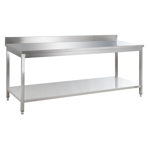 GastroHero Edelstahl Arbeitstisch I Arbeitstisch 180x70 cm mit Grundboden und Aufkantung I Edelstahltisch für Gastronomie I Gasto Tisch AISI 201