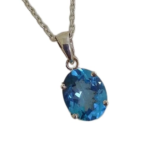 Colgante de topacio azul facetado de alta joyería en plata 925 con refinada cadena de 45cm