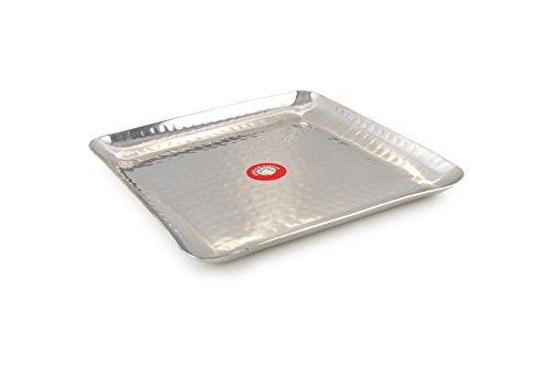 Acero inoxidable cuadrado martillado placa de Indian-Tiffin (tamaño mediano)