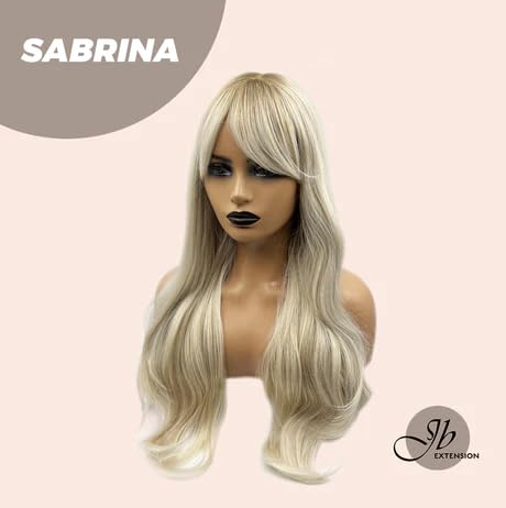 Miniatura 3 de SABRINA - Peluca rubia rizada con flequillo en capas, con raíces oscuras, rubio claro, para usar y llevar, pelucas de cabello largo sin pegamento
