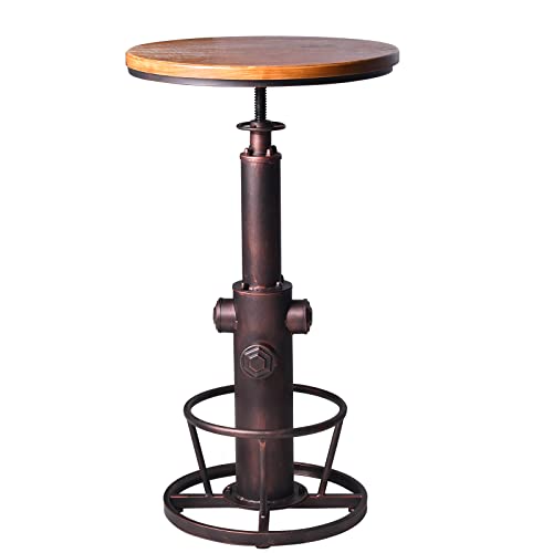 Bokkolik Industrial Bar Table Swivel Round Wooden Top Height Adjustable 38.6-44.4Inch Vintage Kitchen Dining Chair Coffee Table Hydrant Design Bistro Table #TOP2