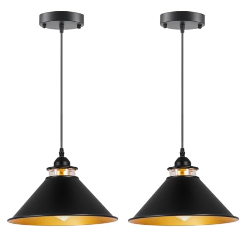 WBQQLV Black Pendant Lights Kitchen Island,Black Metal Chandelier Lights, Ceiling Lamp for Kitchen Home Island Dining Room 2 Pack