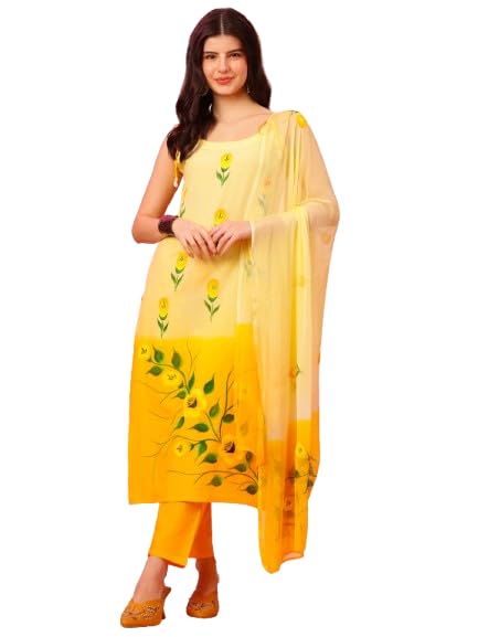 ethniflair Womens Cotton Brush Paint Straight Tie-up detail Kurta Pant Dupatta Set-picture-46