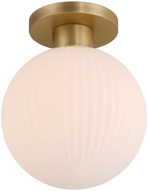 Minka Lavery 2995-732 Fenton 10" Wide Semi-Flush Globe Ceiling Fixture - Legacy Brass with White Striped Glass