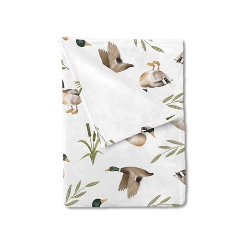 Image of Vintage Mallard Duck Leaves Baby Blanket for Boy Girl Duck Hunting Flannel Soft Swaddle Blanket Wild Duck Receiving Blankets Warm Newborn Toddler Nursery Bed Crib Blanket Playmat Throw Blanket 30x40