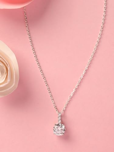 Image of Clara 925 Silver Solitaire Pendant Necklace with Chain for Women & Girls