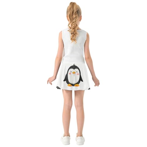 Athletic Shorts for Girls Skorts Kids Tennis Skirts Cute Comfy Cheer Skirt Cartoon Penguins White 3t4