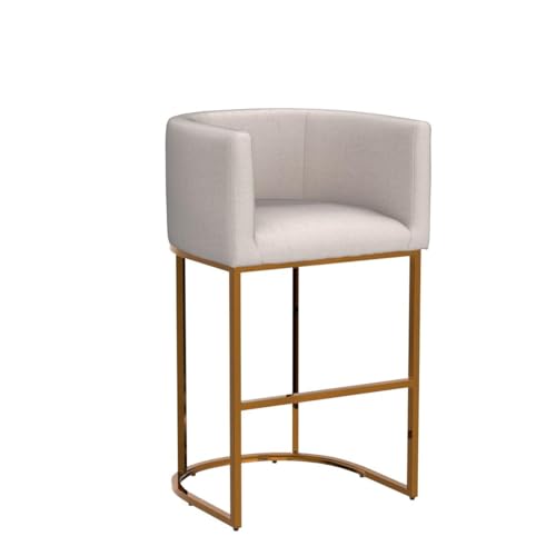 Image of HNY Modern Bar Height Linen Fabric Upholstered Counter Stool Set of 2, 32 Inch Cream Barstools with Gold Metal Frame