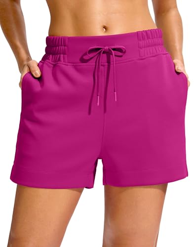 Soothfeel Women's Drawstring Sweat Shorts High Waisted Summer Workout Lounge Casual Shorts with Pockets Hot Pink