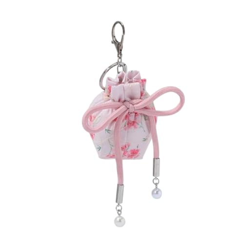 New 2026 Chinese Style Bowknot Mini Bag Pendant Drawstring Empty Sachet Key Ring Purse Pouch Hanging Decoration Flower Keychain Hers Jewelry Gift Fashion Trendy Accessories Creative